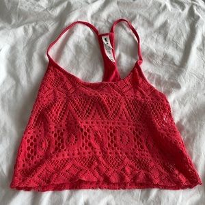 Red knitted crop top with bra liner - SO CUTE xs